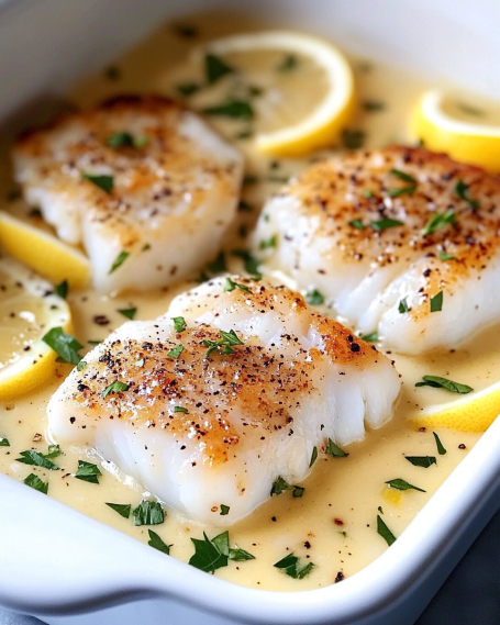 Baked Cod in Coconut Lemon Cream Sauce is a must-try!