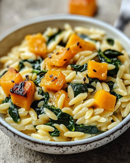 Creamy Orzo with Butternut Squash and Spinach delights all!