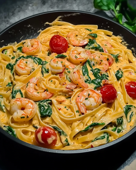 Creamy Shrimp Fettuccine with Spinach and Tomatoes Recipe is delicious!
