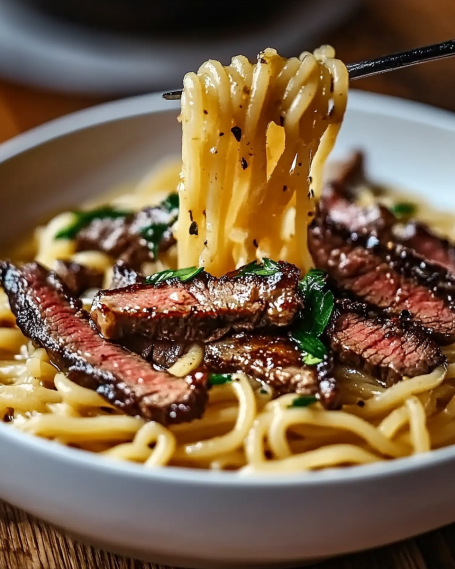 Garlic Butter Steak Noodles are a must-try dish today!