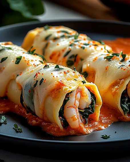 Shrimp and Spinach Stuffed Pasta Rolls are easy to make!