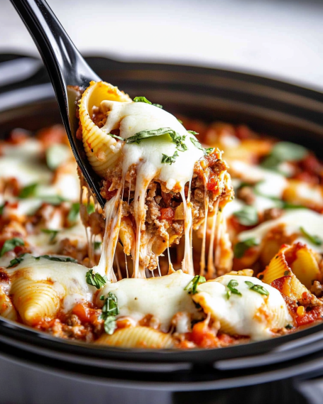 Slow Cooker Meat Stuffed Shells are a family favorite!