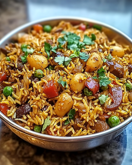 Spring Vegan Biryani is a delicious one-pot meal.