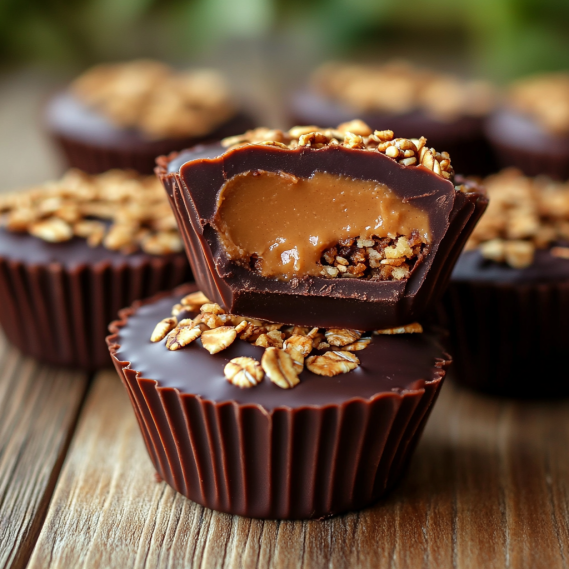 Chocolate Granola Cups with Peanut Butter Filling