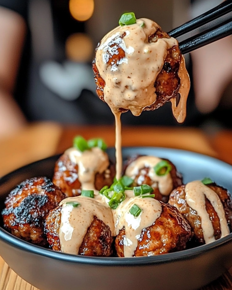 Korean BBQ Meatballs with Spicy Mayo are irresistible!