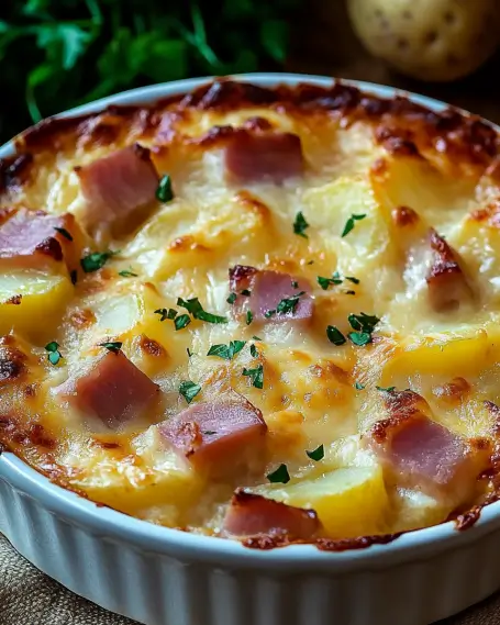 Cheesy Ham and Potato Casserole is a family favorite.