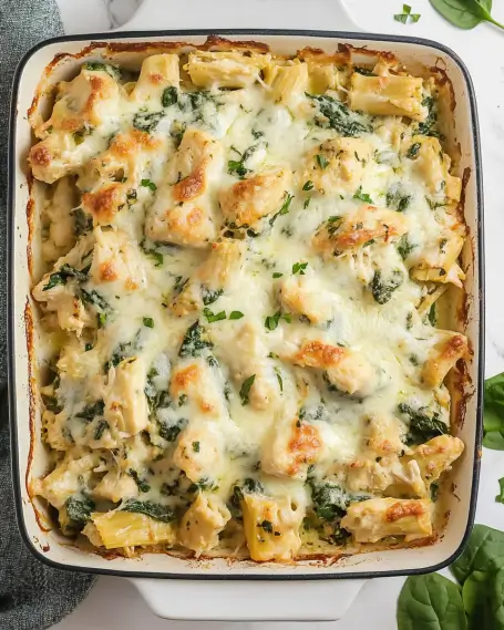 Creamy Spinach Artichoke Chicken Casserole Recipe delights!