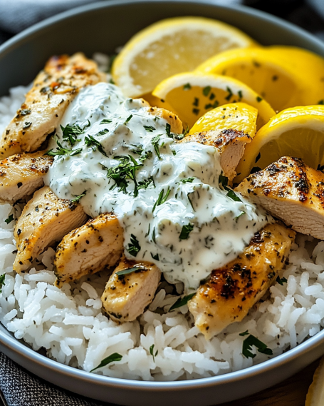 Dump and Bake Chicken Tzatziki with Rice is easy!