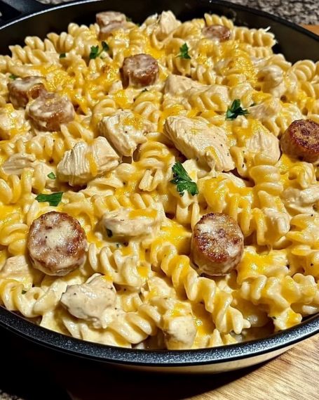 One-Pot Cheddar Ranch Chicken and Sausage Rotini is easy!