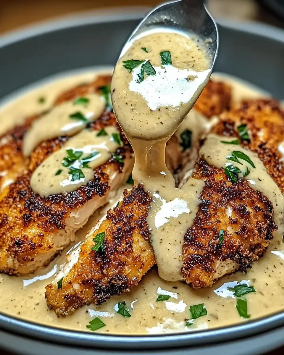 Parmesan Crusted Chicken with Garlic Sauce is delicious!