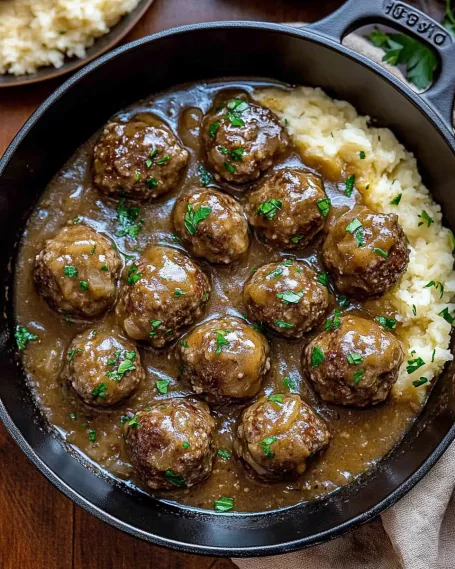 Salisbury Steak Meatballs with Mushroom Gravy Recipe is delicious!