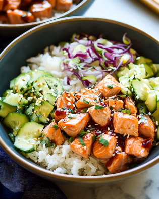 Savory Salmon Rice Bowl is a healthy meal option.