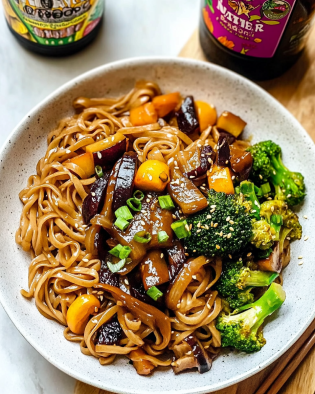 Teriyaki Noodles with Roasted Vegetables Recipe is easy!