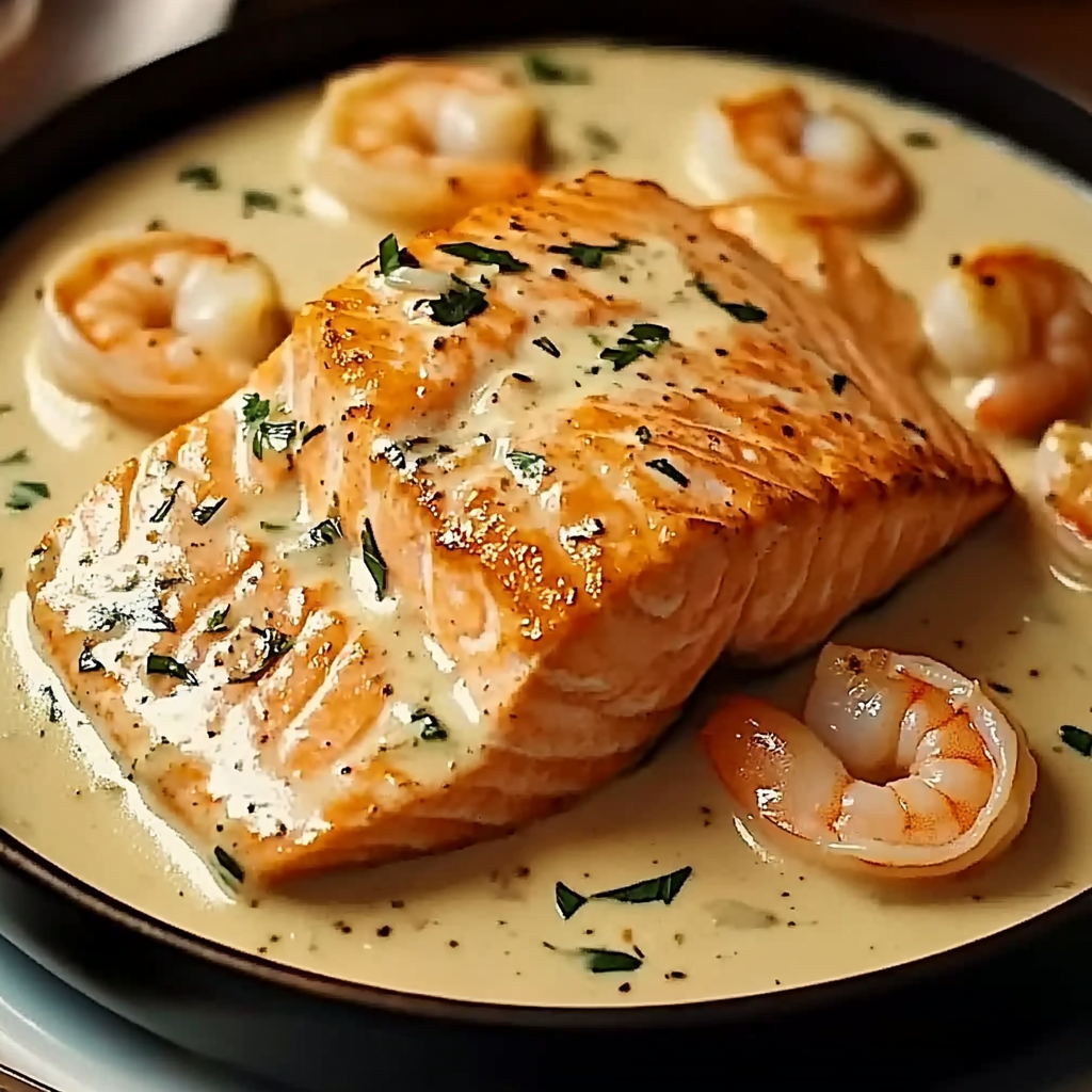 Creamy Garlic Salmon and Shrimp