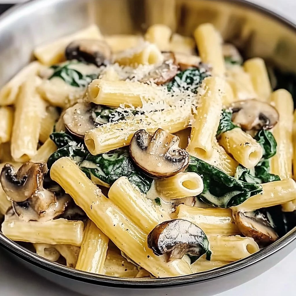 Creamy Parmesan Spinach and Mushroom Pasta made easy!