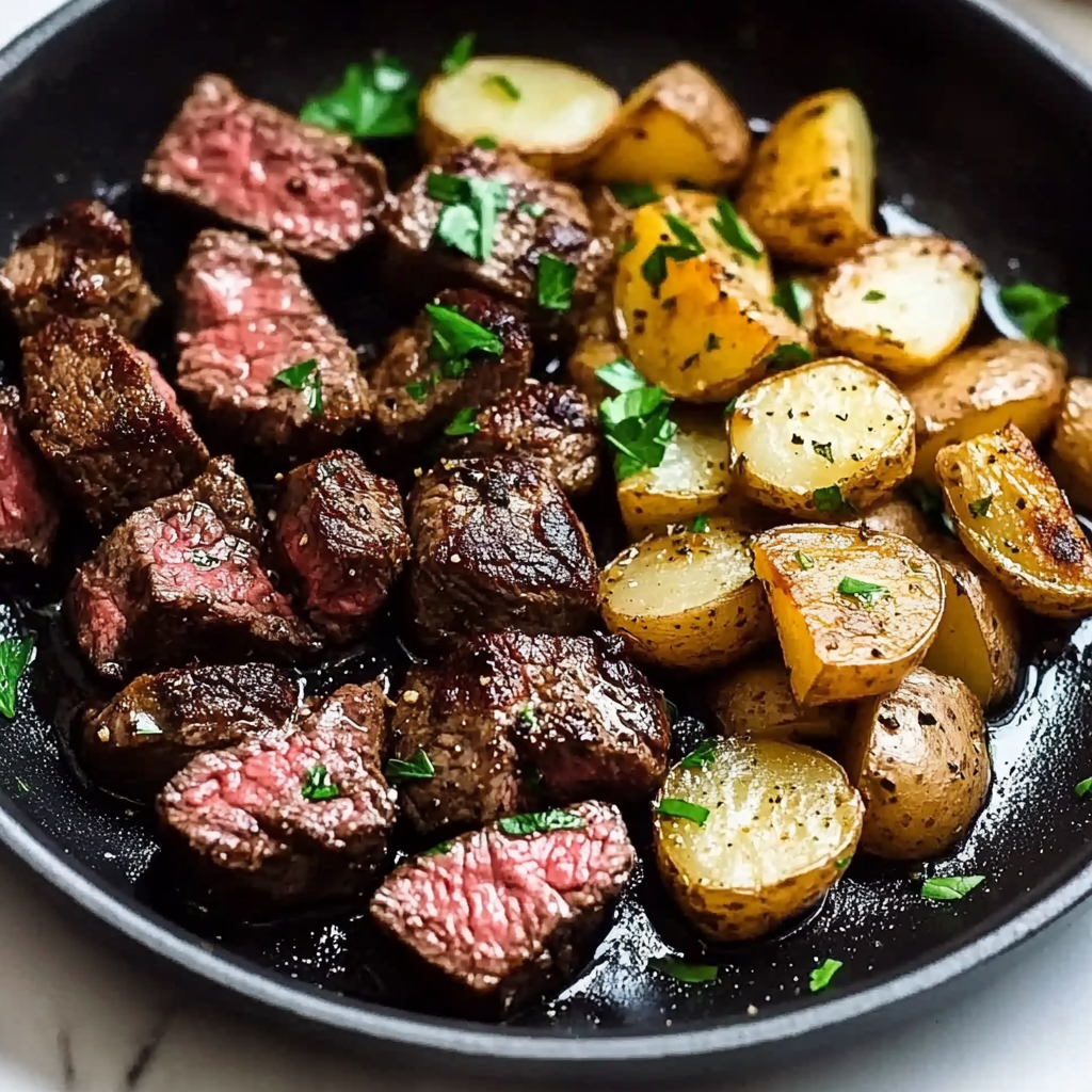 Garlic Butter Steak Bites with Potatoes
