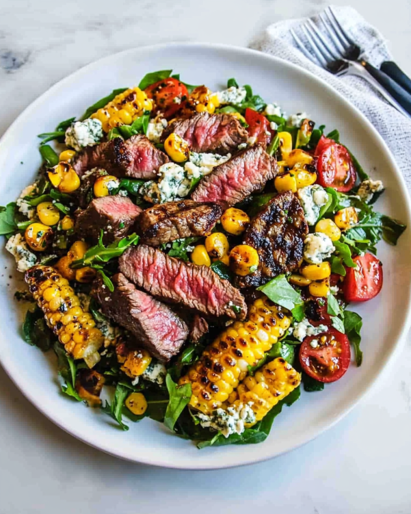 Balsamic Steak Gorgonzola Salad with Grilled Corn delights you!