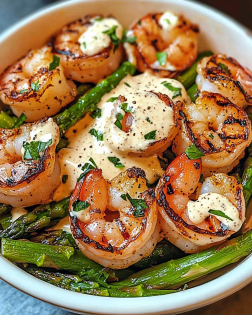 Grilled Shrimp Bowl with Asparagus and Creamy Garlic Sauce Recipe You’ll Love!