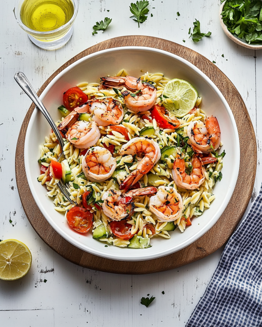 Mediterranean Grilled Shrimp and Orzo Salad is delicious!