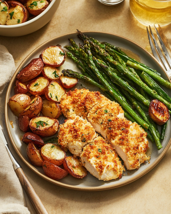 Parmesan Crusted Chicken Sheet Pan Dinner: Quick & Easy!