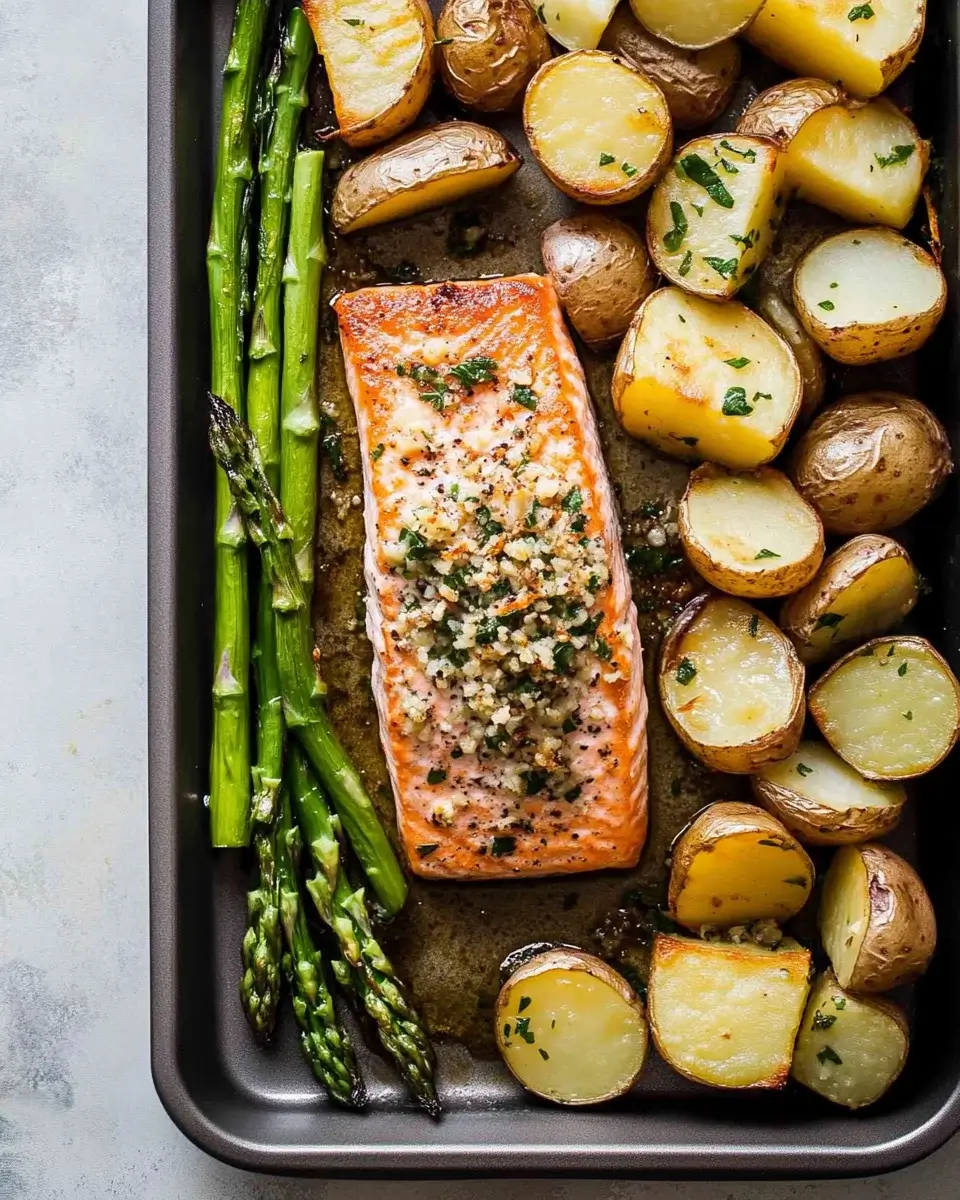 Garlic Butter Salmon with Roasted Potatoes and Asparagus: A Delightful Dinner!