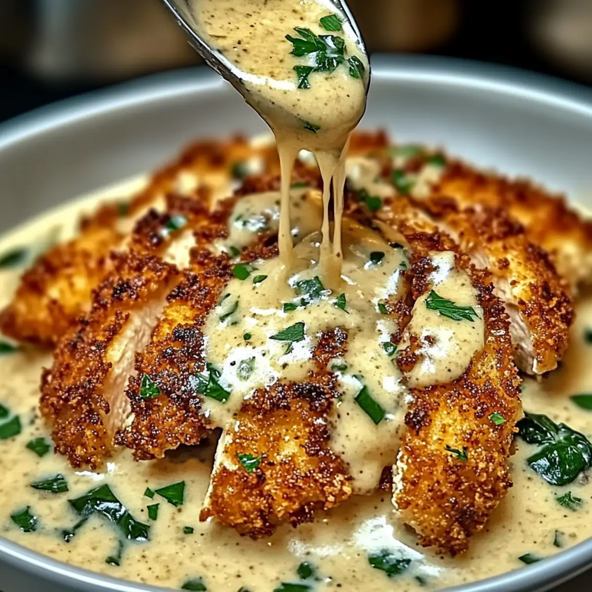 Parmesan Crusted Chicken with Creamy Garlic Sauce Delight