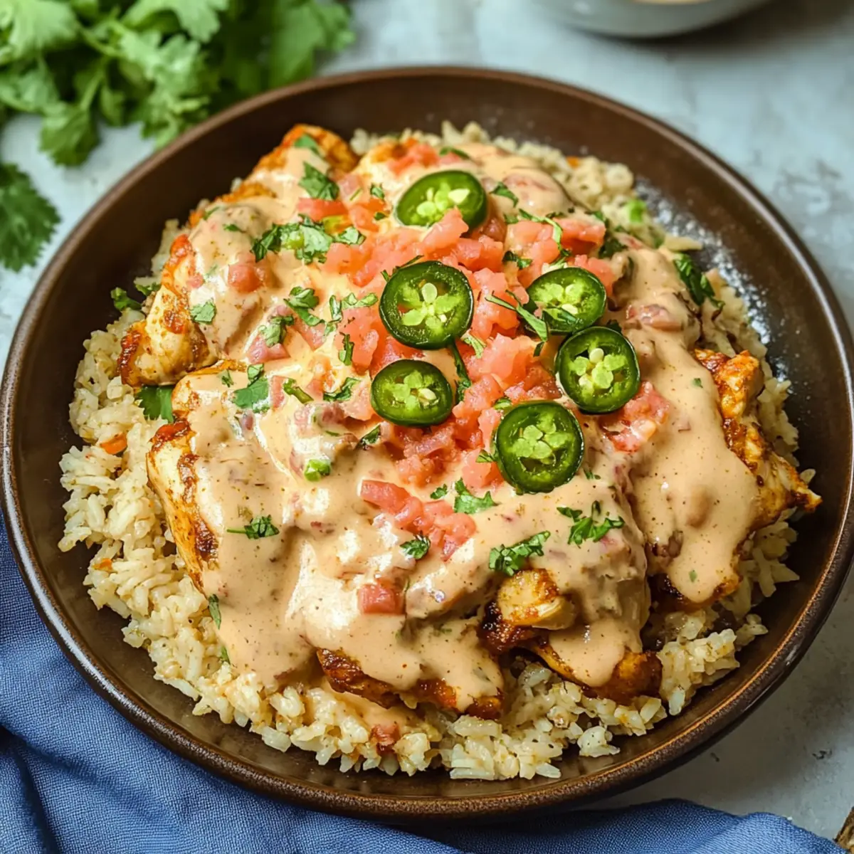 Queso Smothered Chicken and Rice