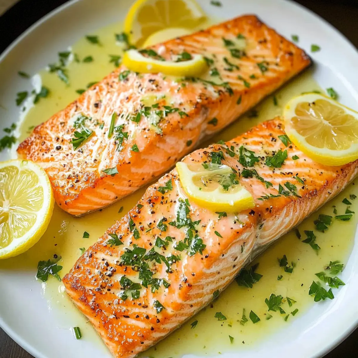 Salmon with Garlic Lemon Butter Sauce