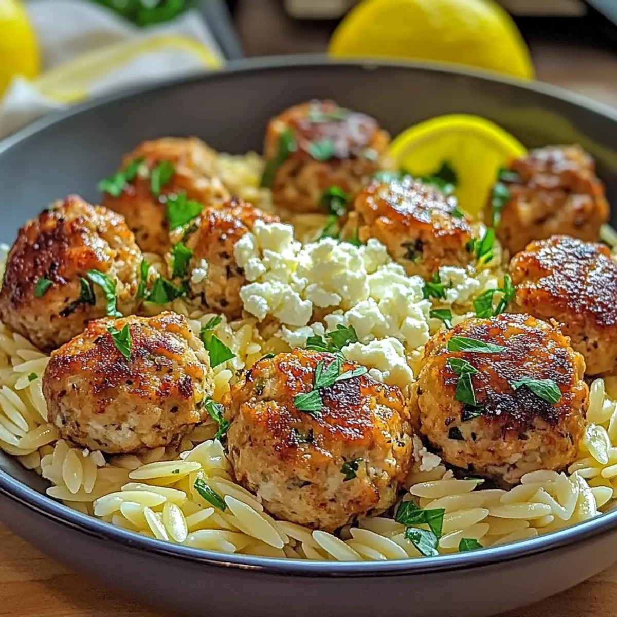 Greek Chicken Meatballs with Lemon Orzo that Wow Your Tastebuds