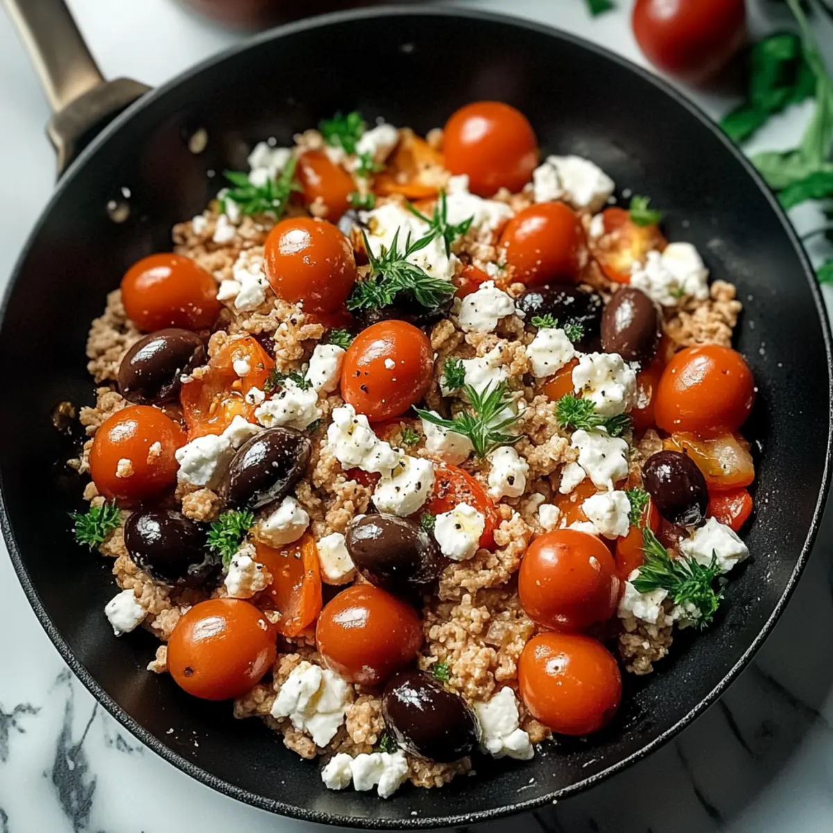Ground Chicken Skillet with Olives and Feta