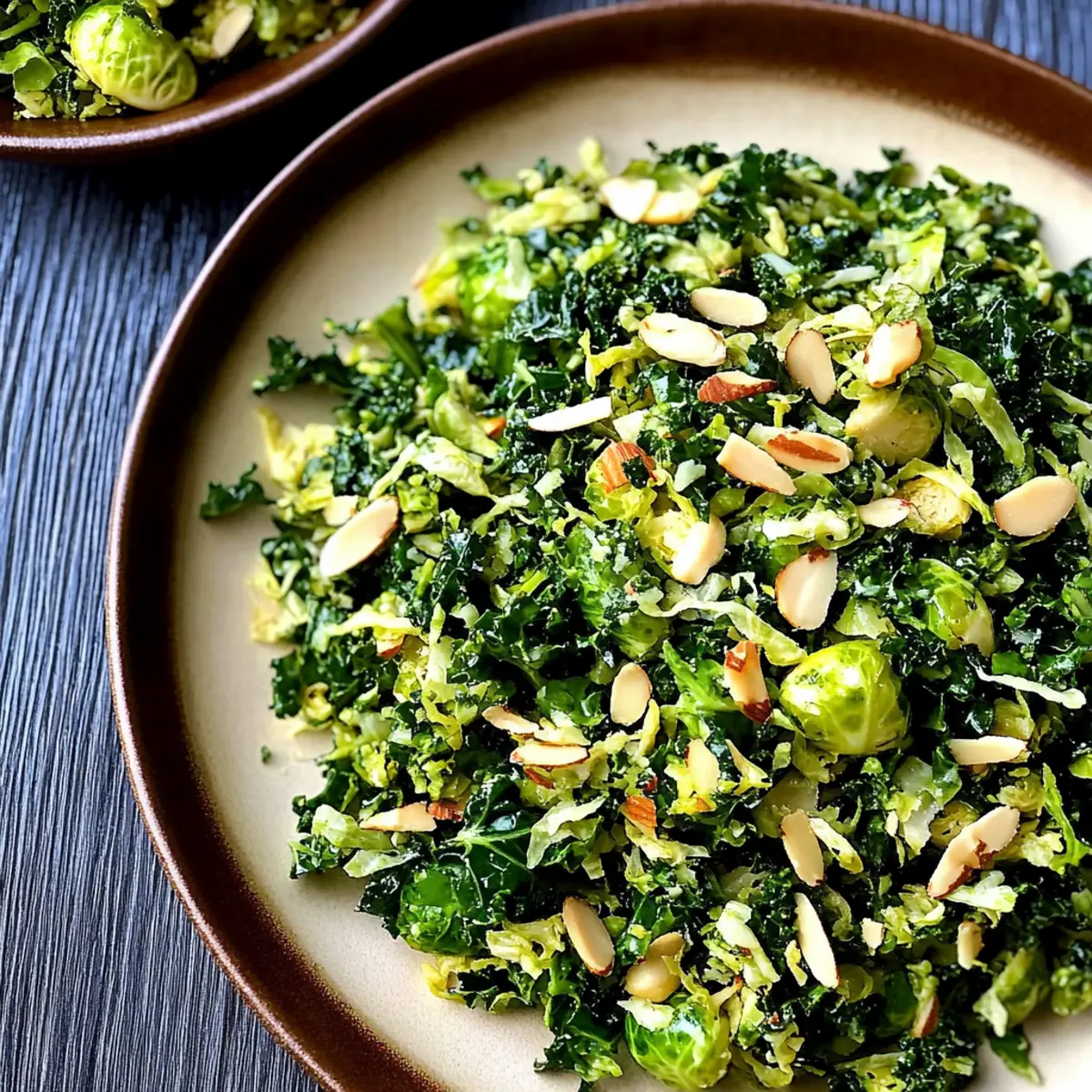 Savory Shredded Kale and Brussels Sprout Salad with Lemon Dressing
