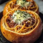 Spaghetti Garlic Bread Bowls