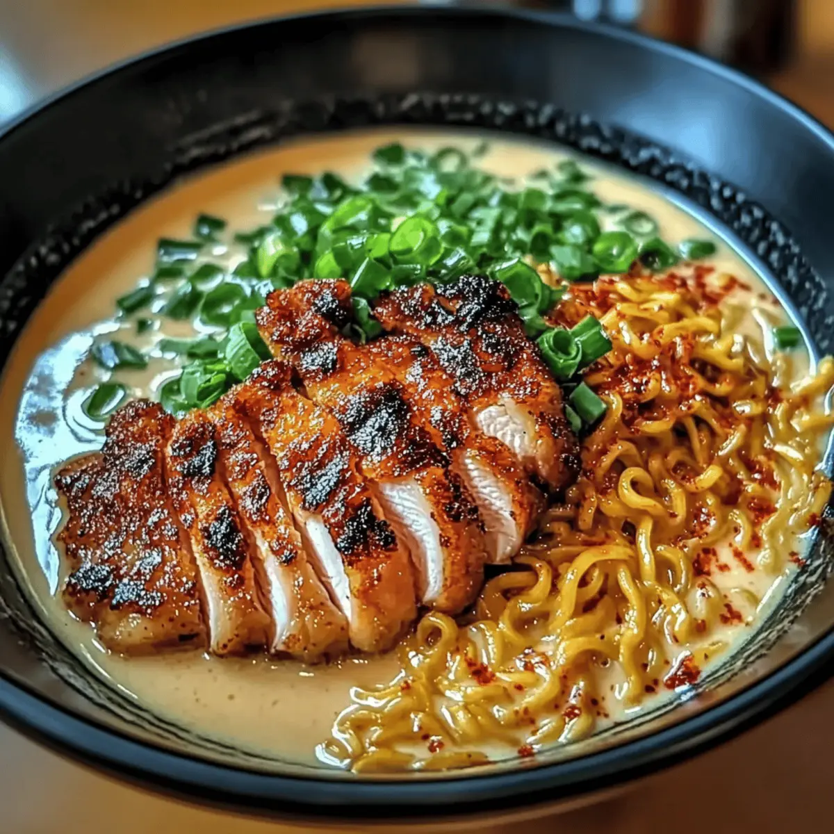 Fiery Chicken Ramen with Creamy Garlic Sauce: Cozy Comfort Bowl