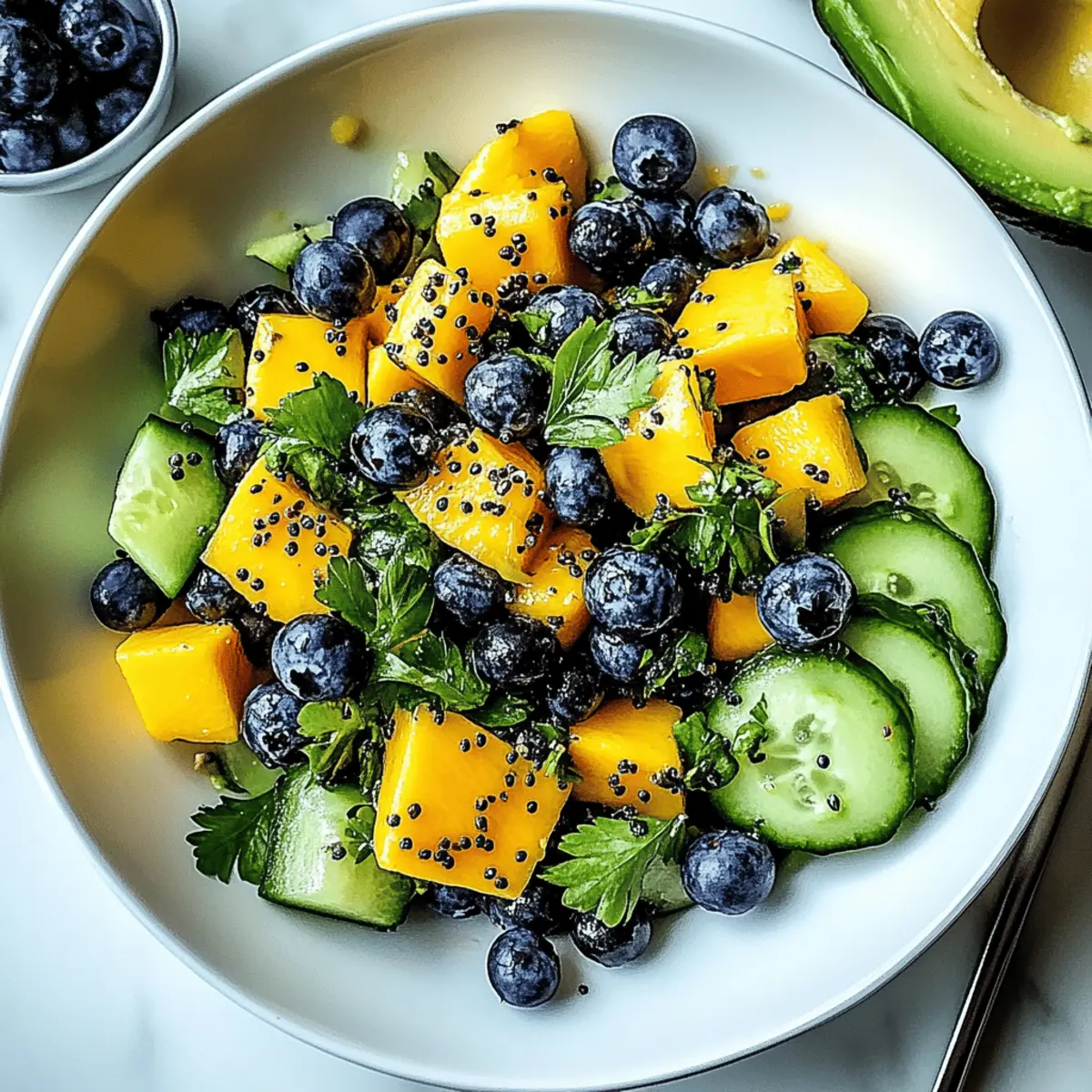 Mango Cucumber Salad with Blueberries and Avocado Bliss
