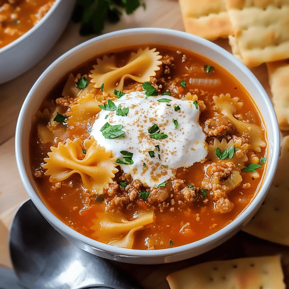 Hearty Lasagna Soup with Bow Tie Pasta for Comfort Nights