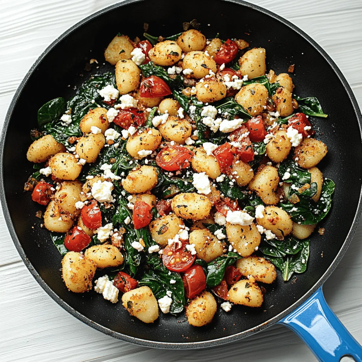 Crispy Pan Fried Gnocchi with Spinach and Feta Bliss