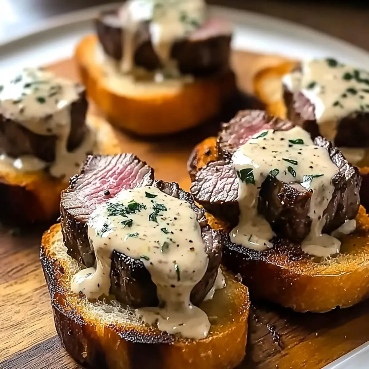 Beef Tenderloin Crostini with Parmesan Cream Sauce Delight