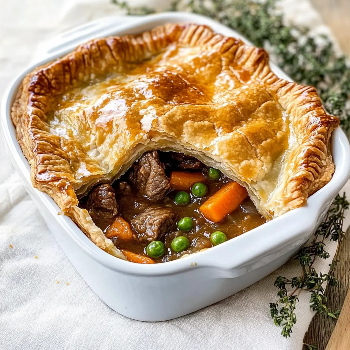 Mouthwatering Beef Pot Pie with Flaky Puff Pastry Bliss