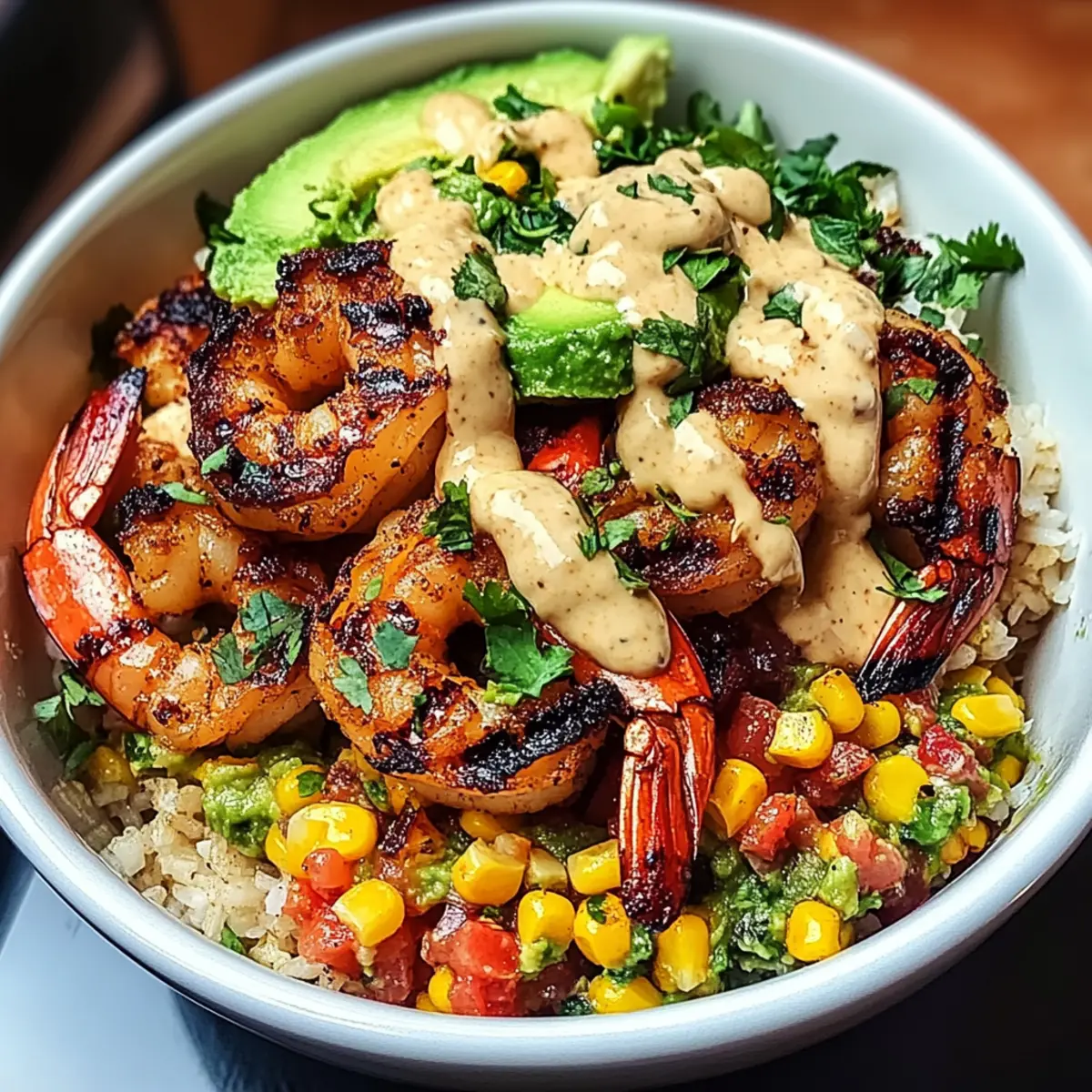 Grilled Shrimp Bowl with Avocado and Zesty Corn Salsa