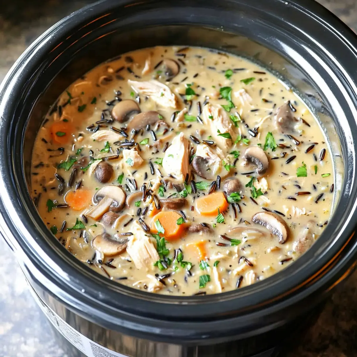 Creamy Slow Cooker Chicken Mushroom Wild Rice Soup