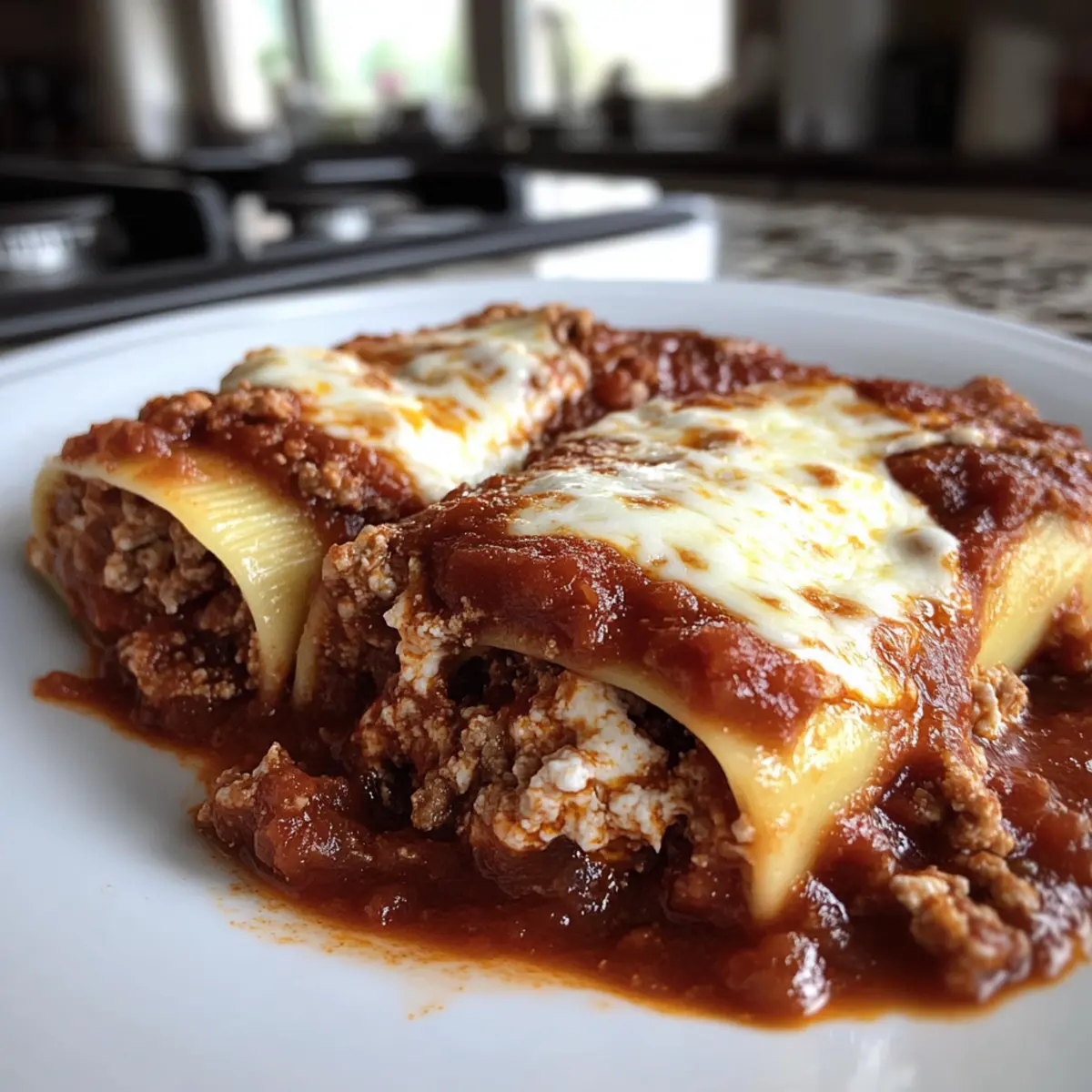 Cheesy Stuffed Manicotti with Flavorful Meat Sauce Delight
