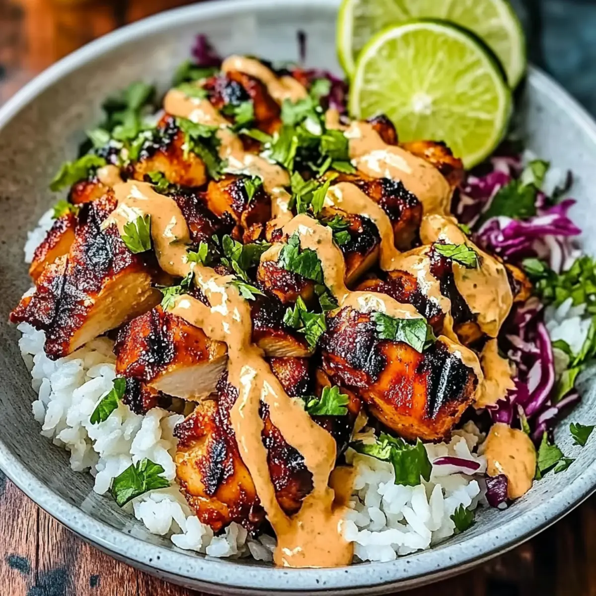 Sweet Chili Chicken Bowl with Creamy Coconut Lime Drizzle