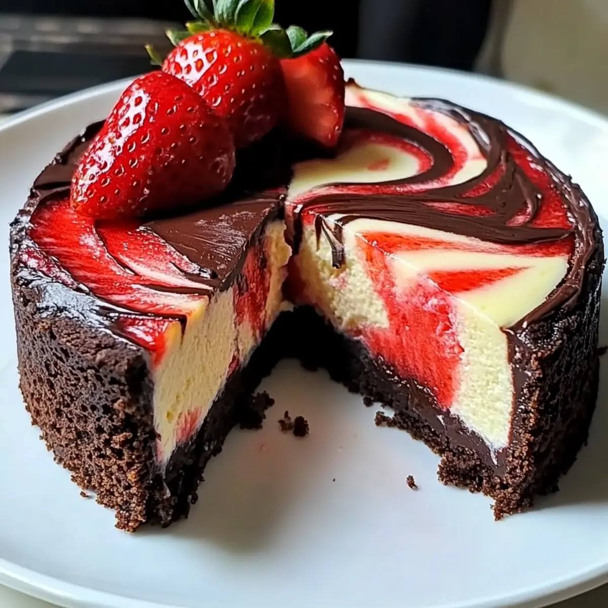 Chocolate Strawberry Swirl Cheesecake That Steals the Show