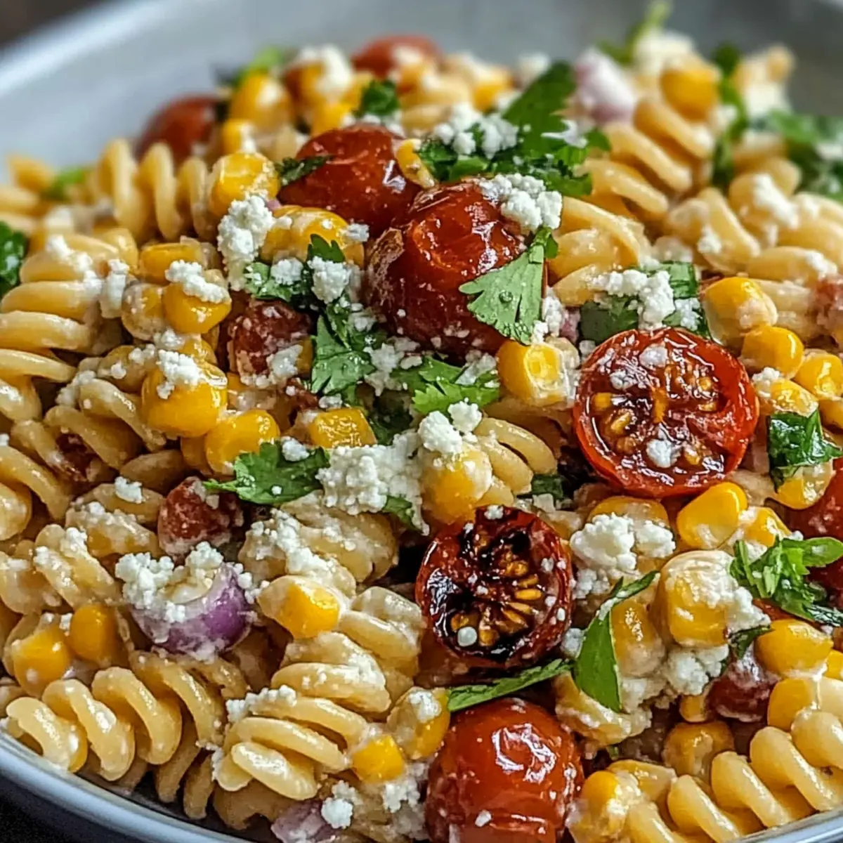 Elote Pasta Salad with Creamy Cotija and Lime Zing