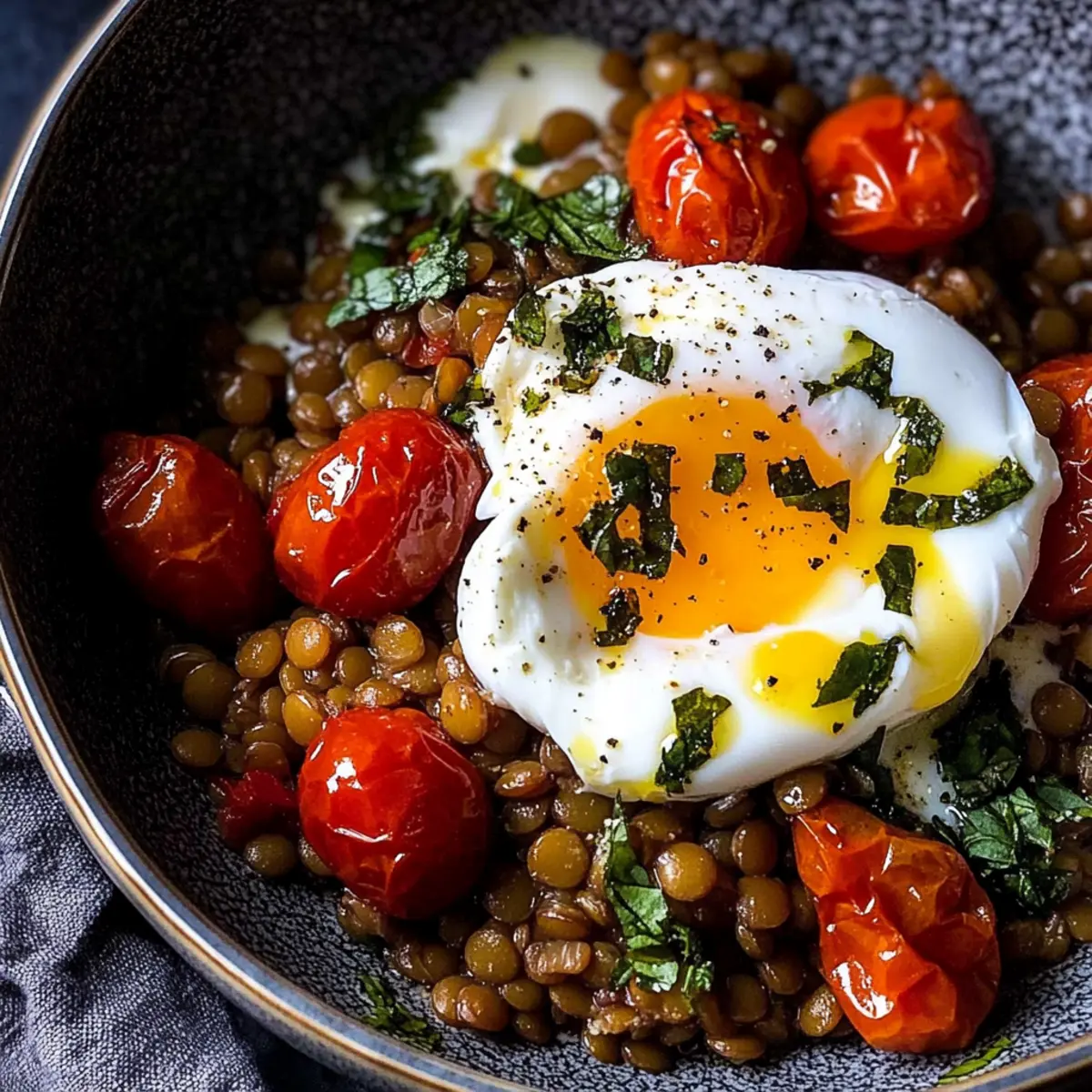 Mediterranean Braised Lentils with Poached Egg Bliss