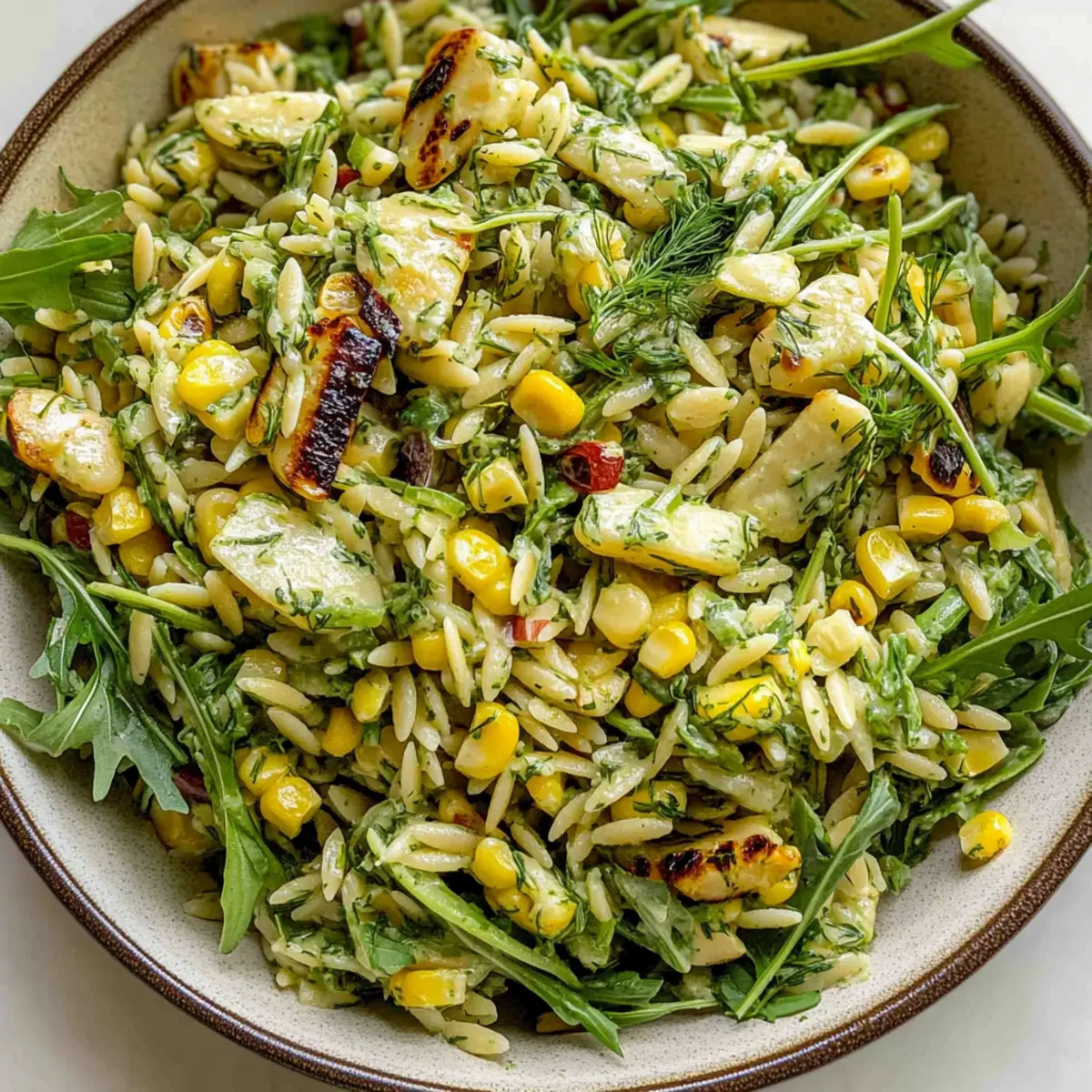 Grilled Corn Orzo Salad with Scallion Dill Dressing Bliss