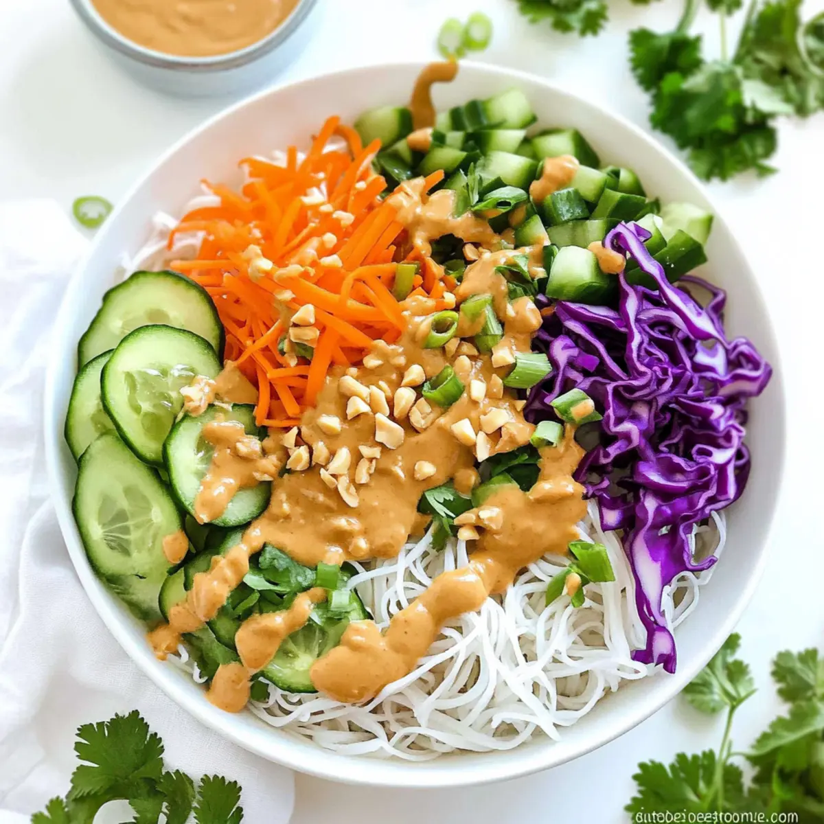 Vegan Spring Roll Bowl with Creamy Peanut Sauce Delight