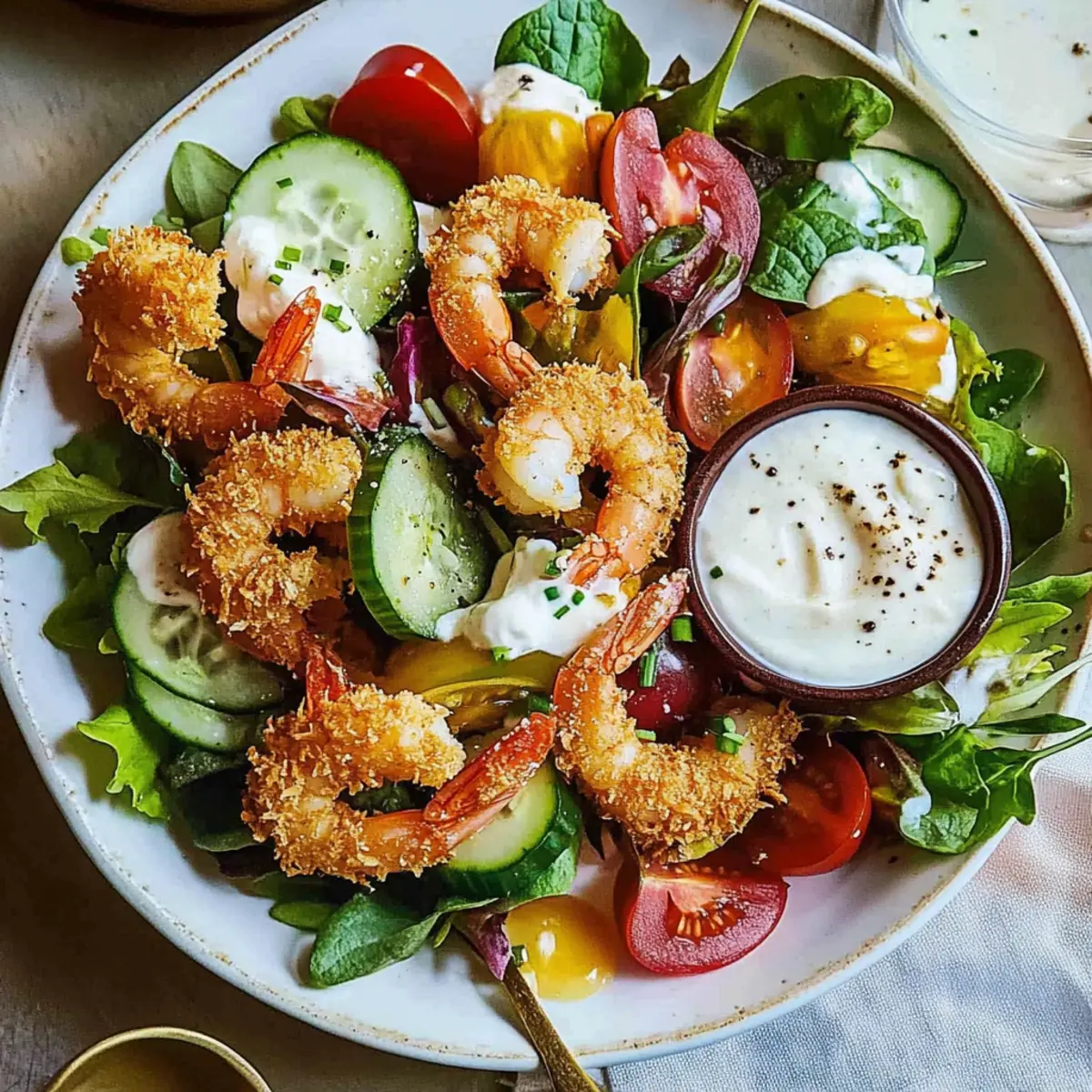 Crispy Coconut Shrimp Summer Salad with Creamy Dressing