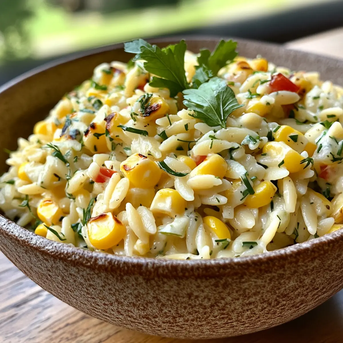 Grilled Corn Orzo Salad with Creamy Scallion Dill Twist