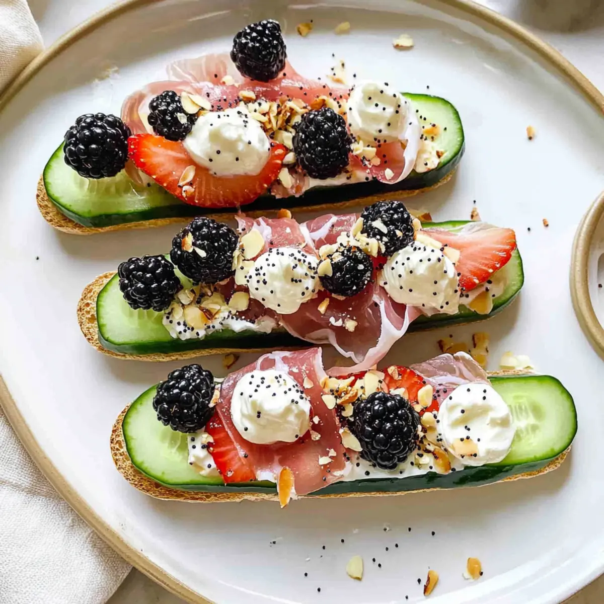 Prosciutto Topped Cucumber Crostini: A Guilt-Free Treat